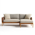 Beżowo-brązowa sofa narożna w kształcie L z prawostronnym szezlongiem, poliestrowa i z litego drewna sosnowego, 230 x 150 x 78 cm