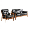Zestaw wypoczynkowy retro: sofa 3-osobowa 180 x 80 x 78 cm i fotel 72 x 80 x 78 cm, czarny/brązowy, drewniany