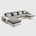 Modułowa sofa narożna w kształcie U z poliestru i skóry PU, szaro-biała, 340 × 200 × 85 cm