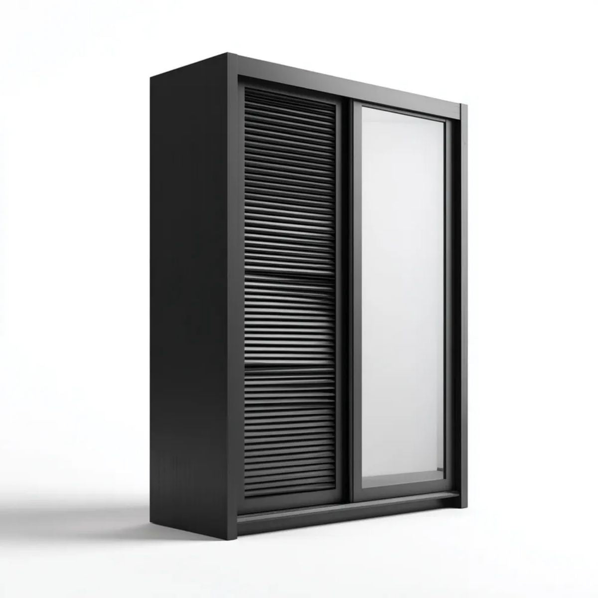 Czarna szafa przesuwna z lustrem z płyty wiórowej laminowanej 120 × 60 × 200 cm