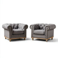 Zestaw 2 szarych foteli Chesterfield z tapicerką poliestrową, 110 × 95 × 78 cm